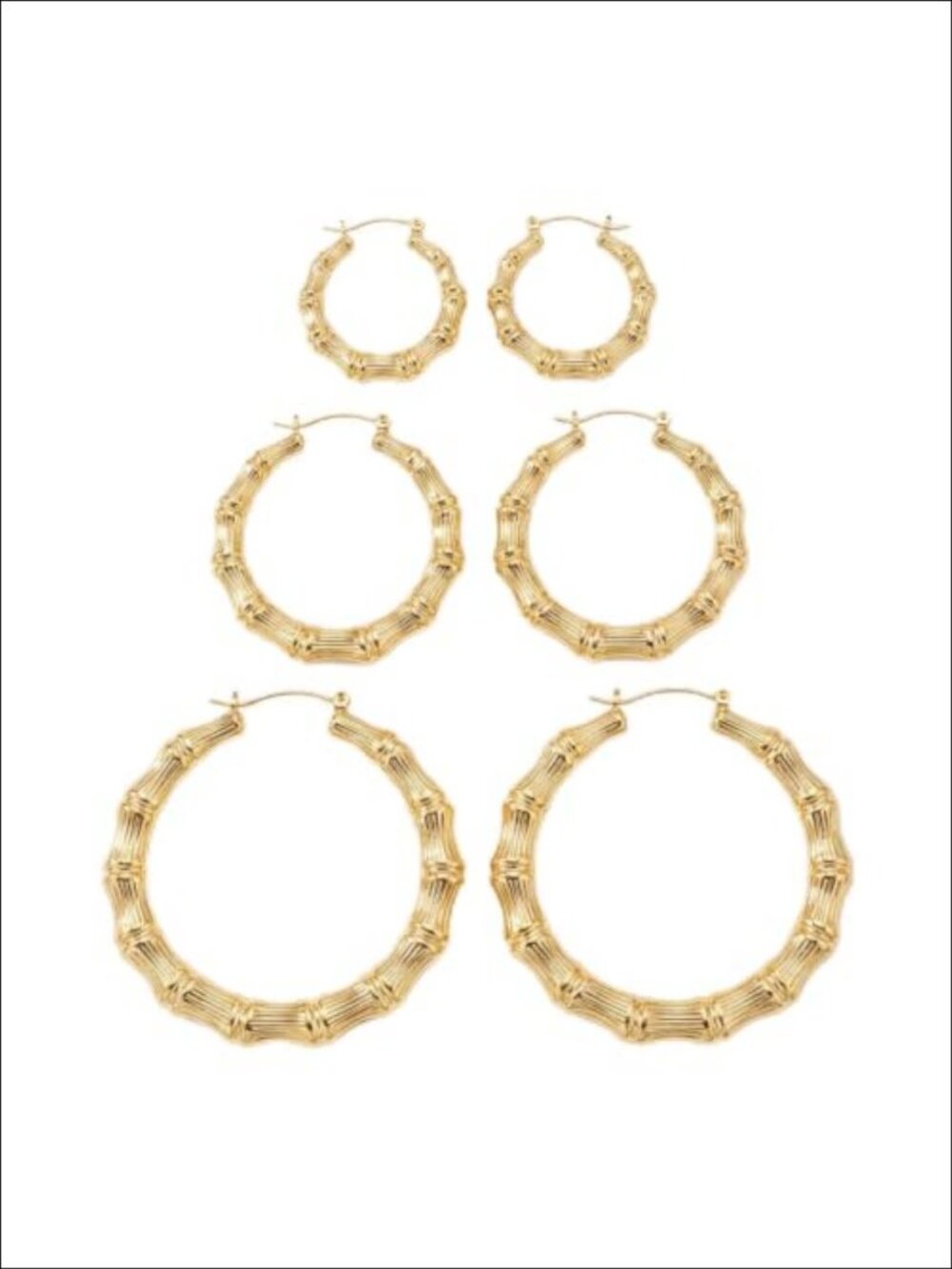 18K Gold Plated Bamboo Hoop Earrings Women Large Round Heart Design